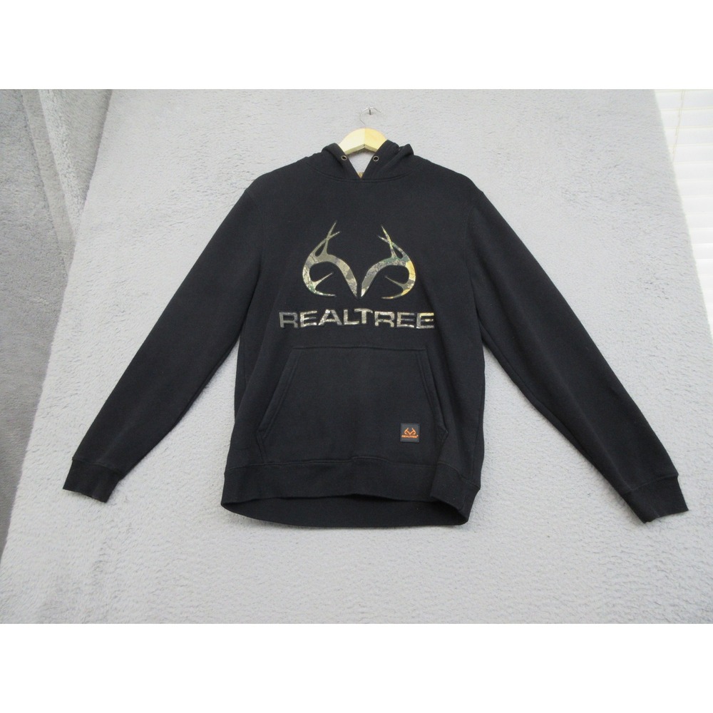Realtree Logo Pullover Hoodie MenM Black Camo Spellout Gorpcore Hunting Outdoor